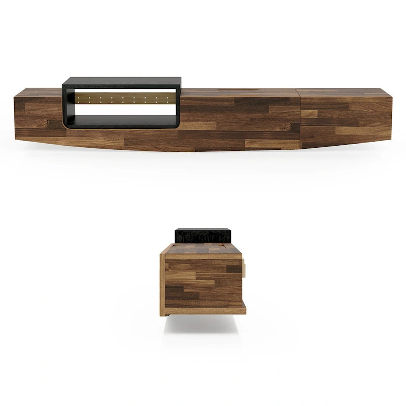 Meuble TV flottant contemporain DH BASIC de 63 po avec 1 tablette, tiroir et espace de rangement à couvercle relevable Denhour