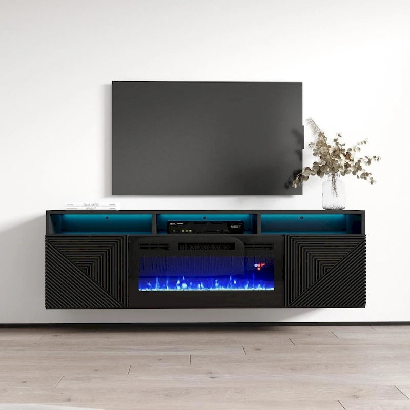 Meuble TV moderne 63" avec cheminée électrique murale Giza EF