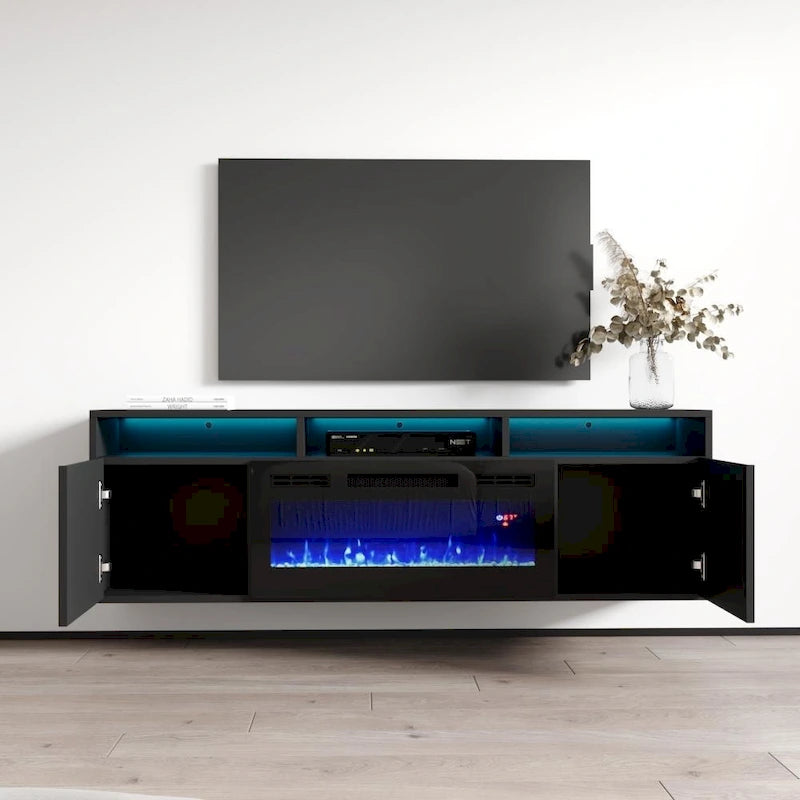 Meuble TV moderne 63" avec cheminée électrique murale Giza EF