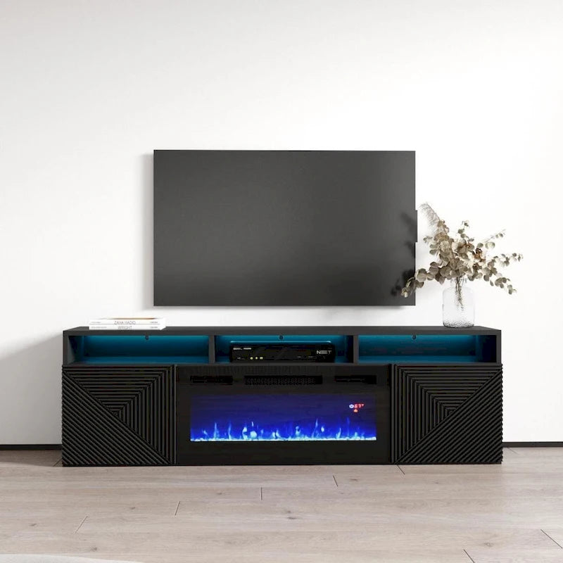 Meuble TV moderne 63" avec cheminée électrique murale Giza EF