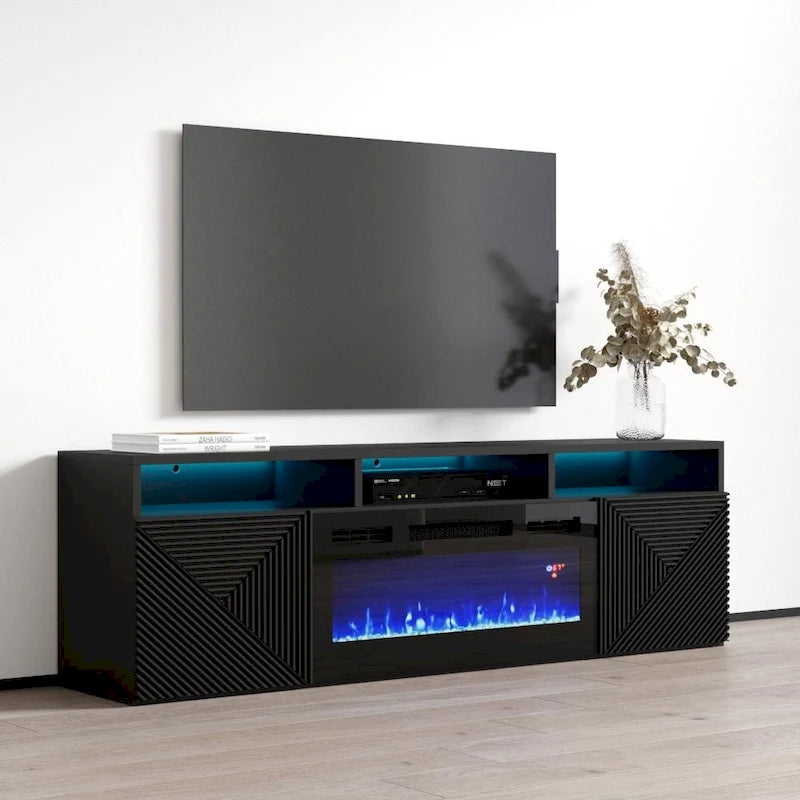 Meuble TV moderne 63" avec cheminée électrique murale Giza EF