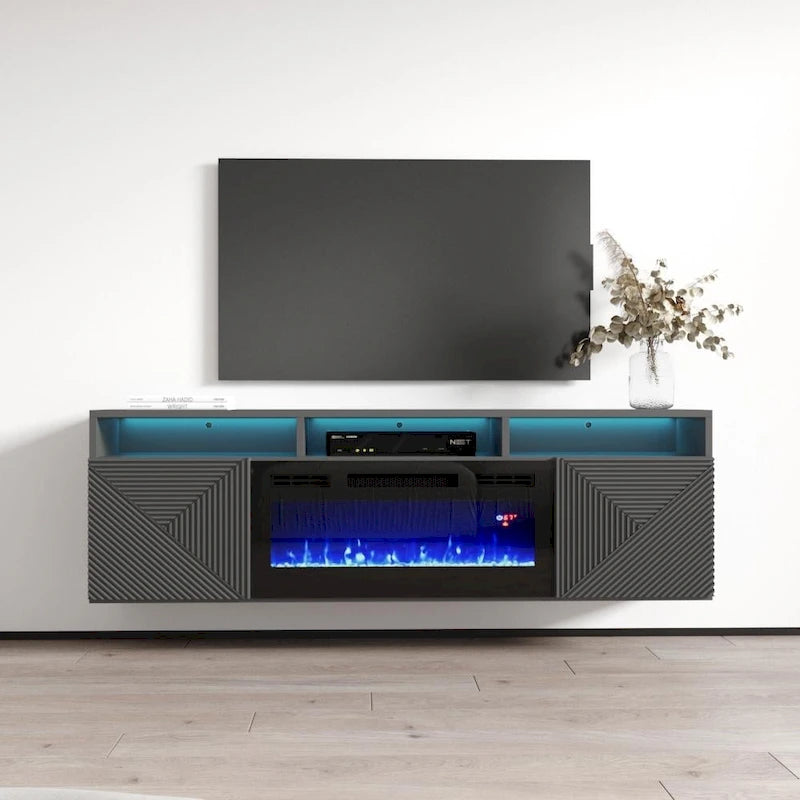 Meuble TV moderne 63" avec cheminée électrique murale Giza EF