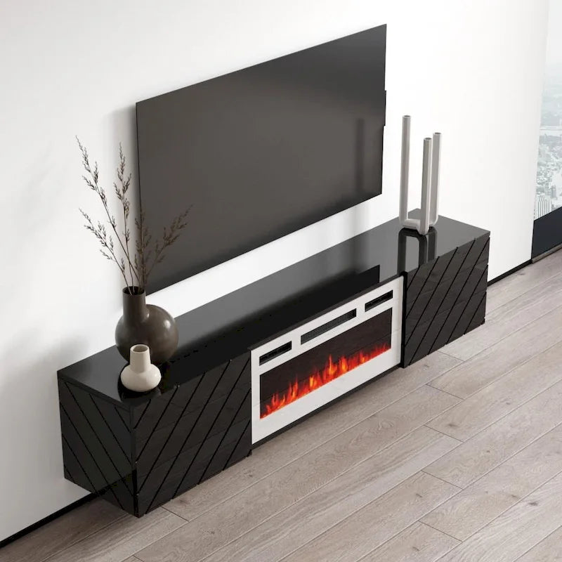 Cheminée électrique murale moderne Luxe WH-EF avec meuble télé de 72 po