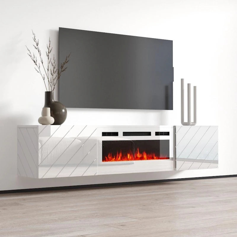 Cheminée électrique murale moderne Luxe WH-EF avec meuble télé de 72 po