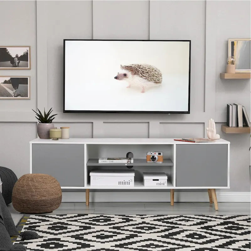 Meuble TV moderne du milieu du siècle AVAWING pour téléviseur de 60 pouces avec rangement et étagère ouverte