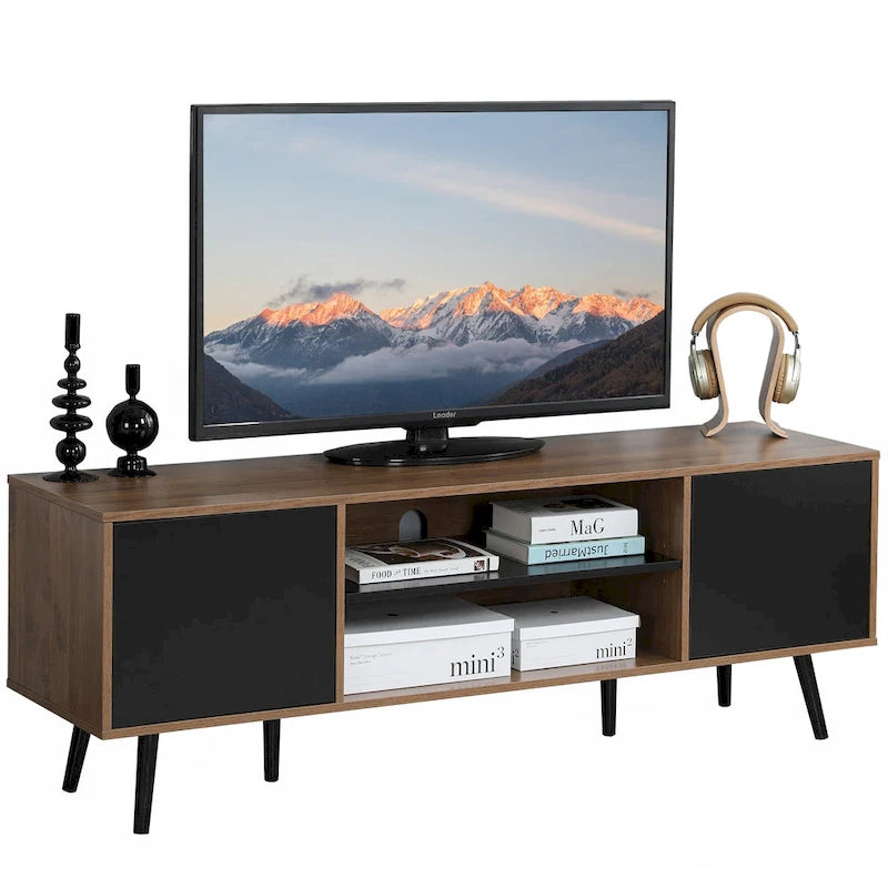 Meuble TV moderne du milieu du siècle AVAWING pour téléviseur de 60 pouces avec rangement et étagère ouverte