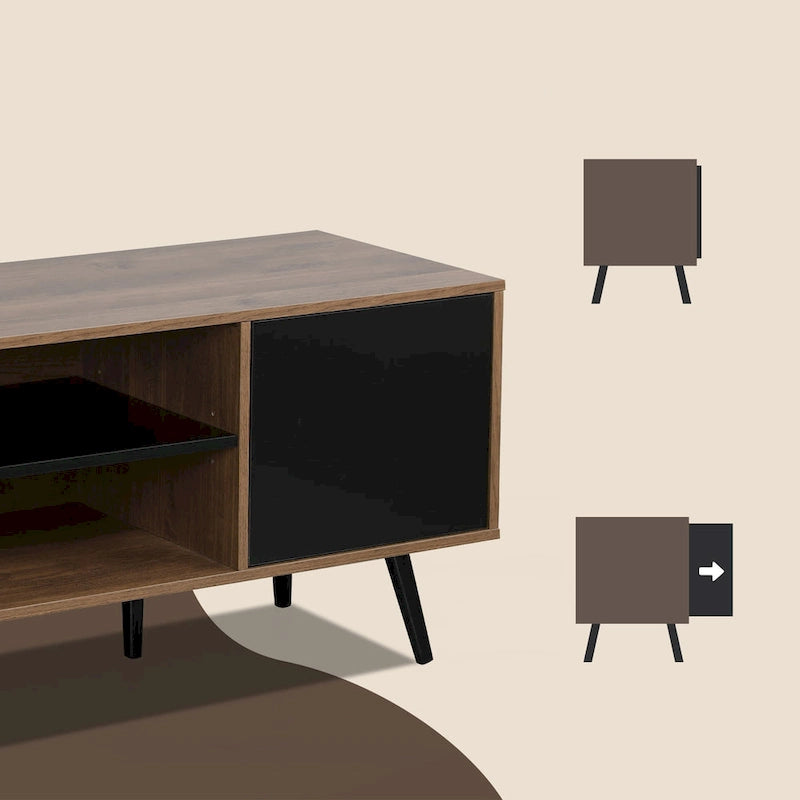 Meuble TV moderne du milieu du siècle AVAWING pour téléviseur de 60 pouces avec rangement et étagère ouverte