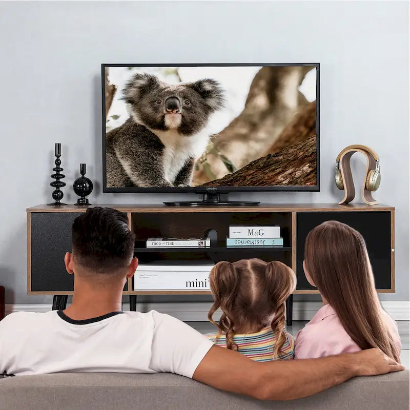 Meuble TV moderne du milieu du siècle AVAWING pour téléviseur de 60 pouces avec rangement et étagère ouverte