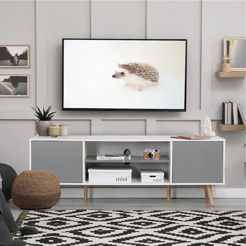 Meuble TV moderne du milieu du siècle AVAWING pour téléviseur de 60 pouces avec rangement et étagère ouverte