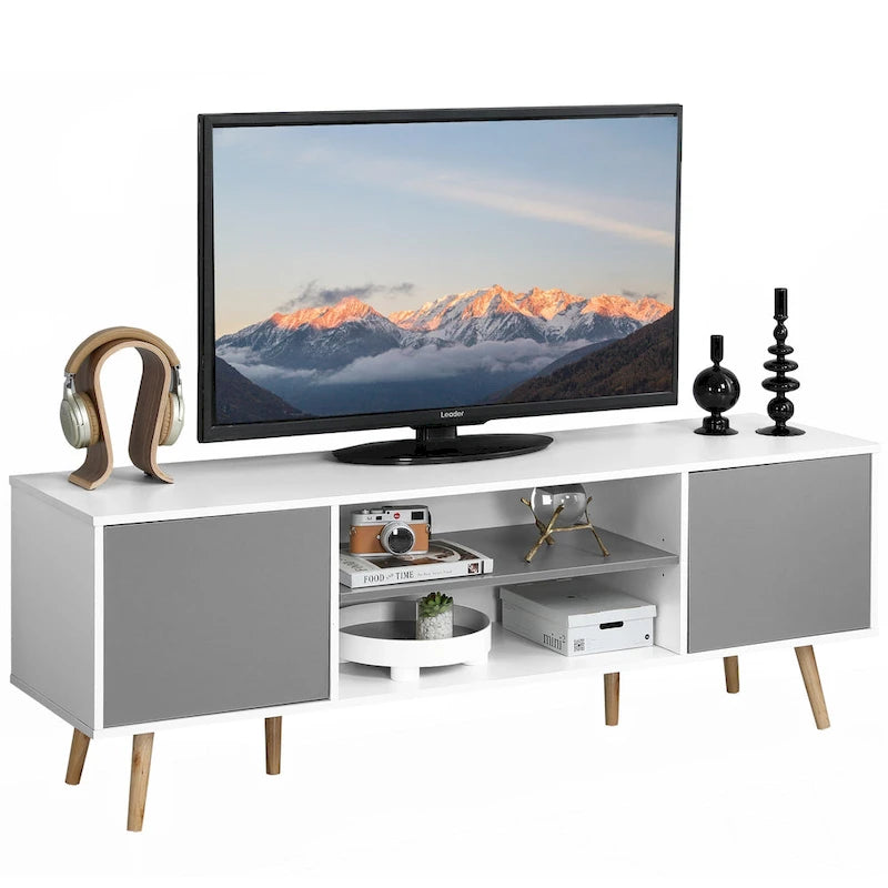 Meuble TV moderne du milieu du siècle AVAWING pour téléviseur de 60 pouces avec rangement et étagère ouverte
