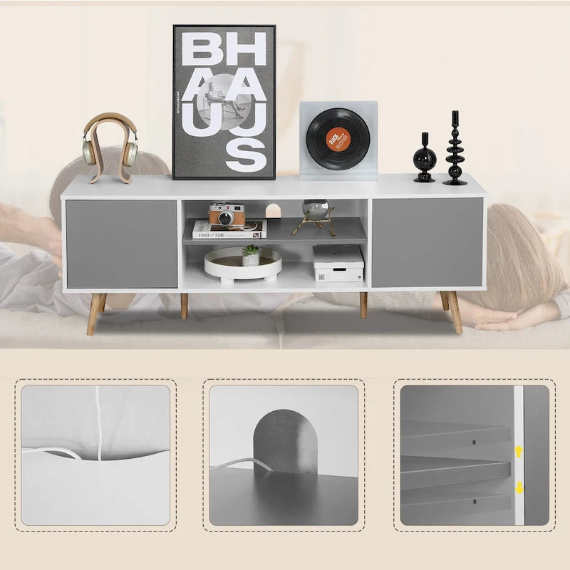 Meuble TV moderne du milieu du siècle AVAWING pour téléviseur de 60 pouces avec rangement et étagère ouverte