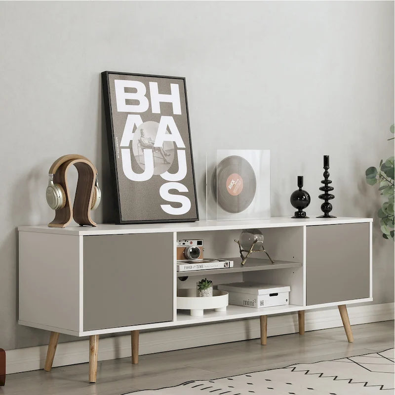 Meuble TV moderne du milieu du siècle AVAWING pour téléviseur de 60 pouces avec rangement et étagère ouverte