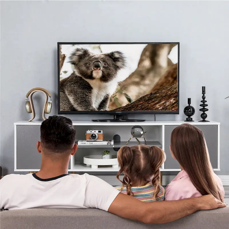 Meuble TV moderne du milieu du siècle AVAWING pour téléviseur de 60 pouces avec rangement et étagère ouverte