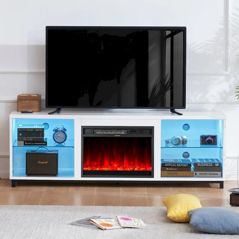 Meuble TV moderne de 172 cm avec cheminée électrique