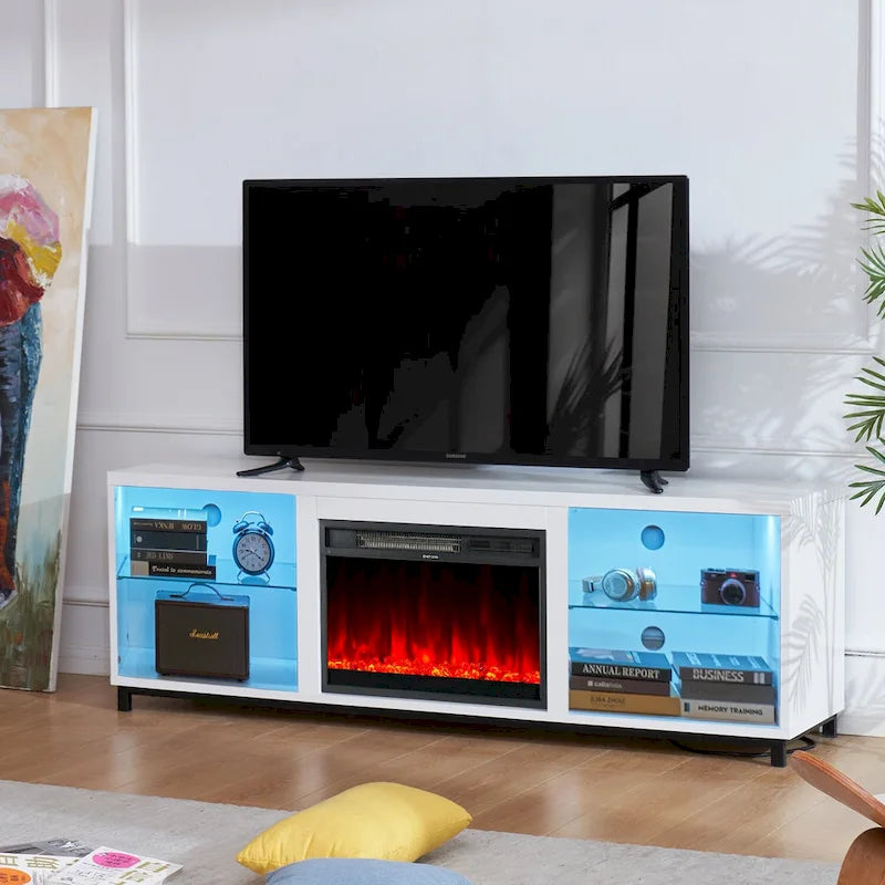 Meuble TV moderne de 172 cm avec cheminée électrique