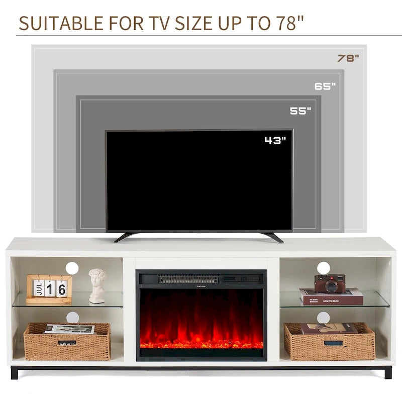 Meuble TV moderne de 172 cm avec cheminée électrique