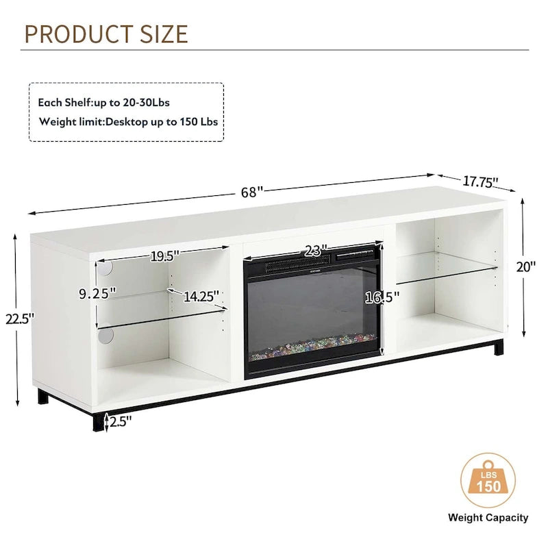 Meuble TV moderne de 172 cm avec cheminée électrique