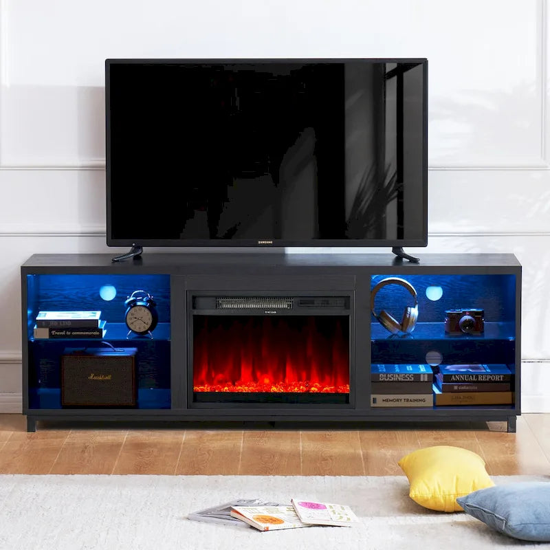 Meuble TV moderne de 172 cm avec cheminée électrique