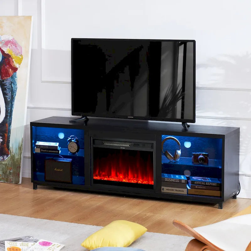 Meuble TV moderne de 172 cm avec cheminée électrique