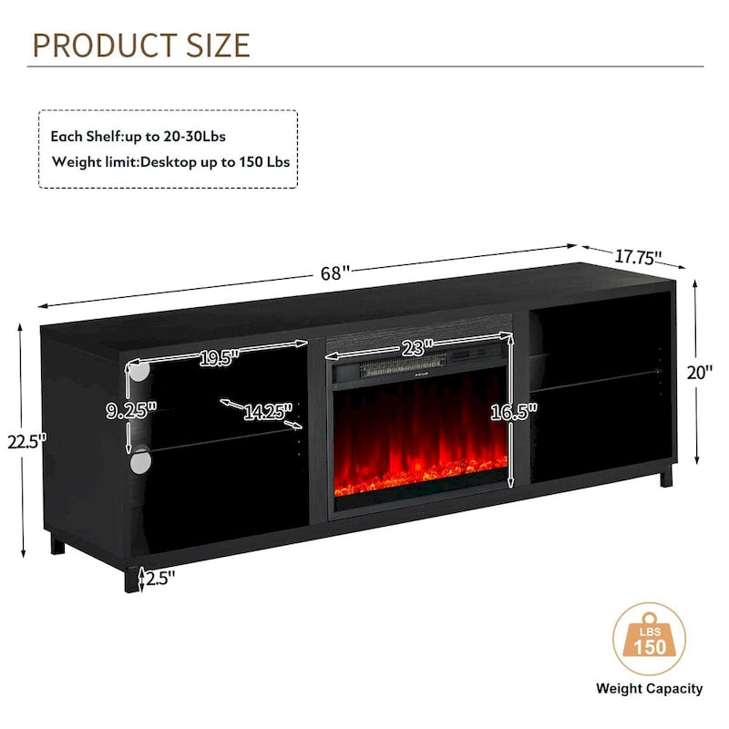 Meuble TV moderne de 172 cm avec cheminée électrique