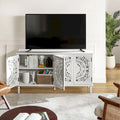 Meuble TV Ismenides traditionnel sculpté avec éclairage intégré et rangement de HULALA HOME