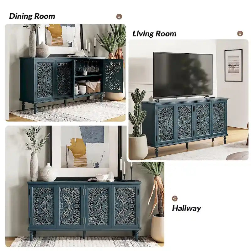 Meuble TV Ismenides traditionnel sculpté avec éclairage intégré et rangement de HULALA HOME