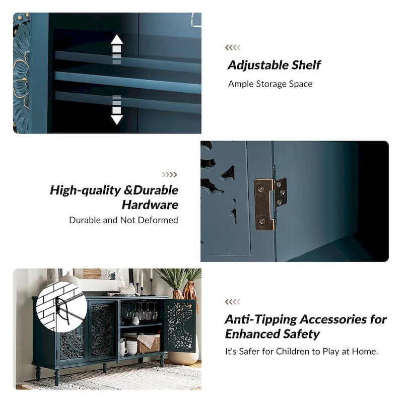 Meuble TV Ismenides traditionnel sculpté avec éclairage intégré et rangement de HULALA HOME