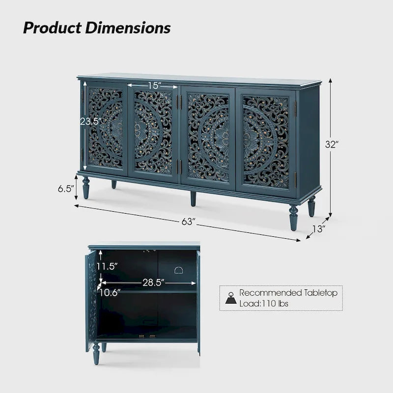 Meuble TV Ismenides traditionnel sculpté avec éclairage intégré et rangement de HULALA HOME