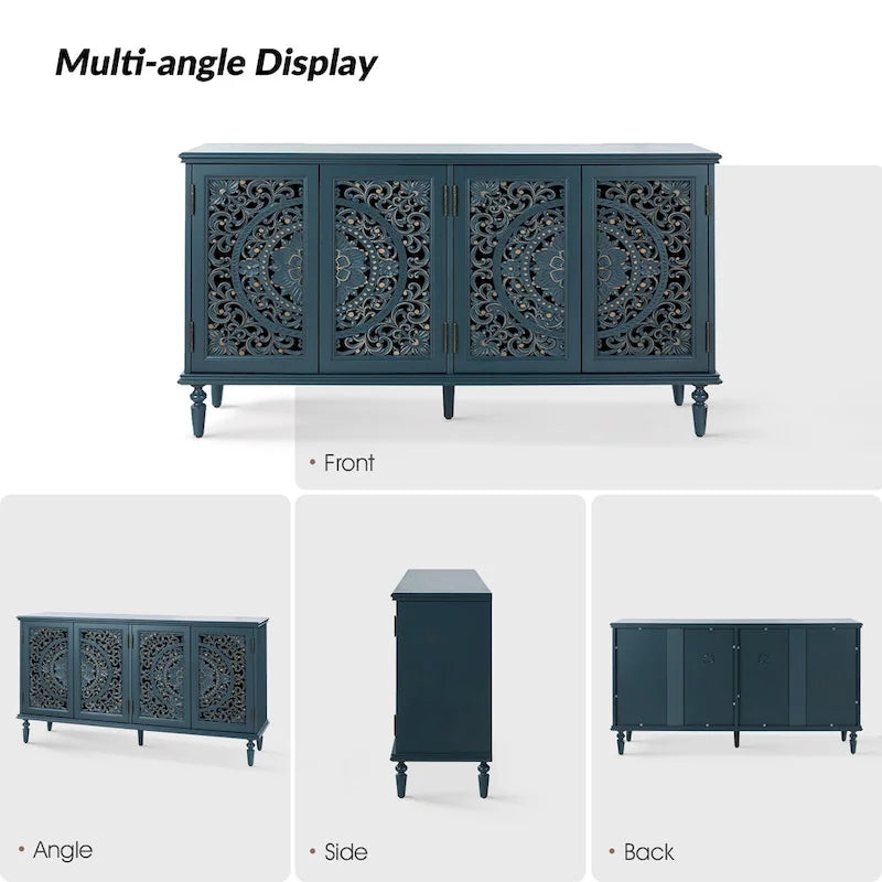 Meuble TV Ismenides traditionnel sculpté avec éclairage intégré et rangement de HULALA HOME