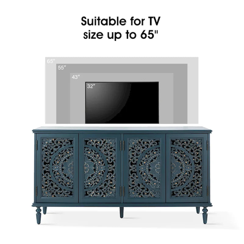 Meuble TV Ismenides traditionnel sculpté avec éclairage intégré et rangement de HULALA HOME