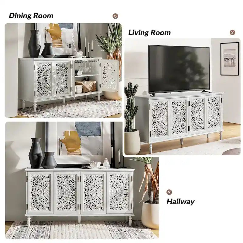 Meuble TV Ismenides traditionnel sculpté avec éclairage intégré et rangement de HULALA HOME
