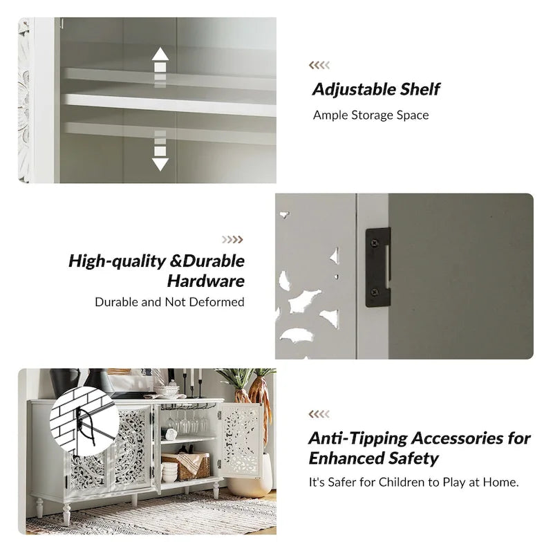 Meuble TV Ismenides traditionnel sculpté avec éclairage intégré et rangement de HULALA HOME