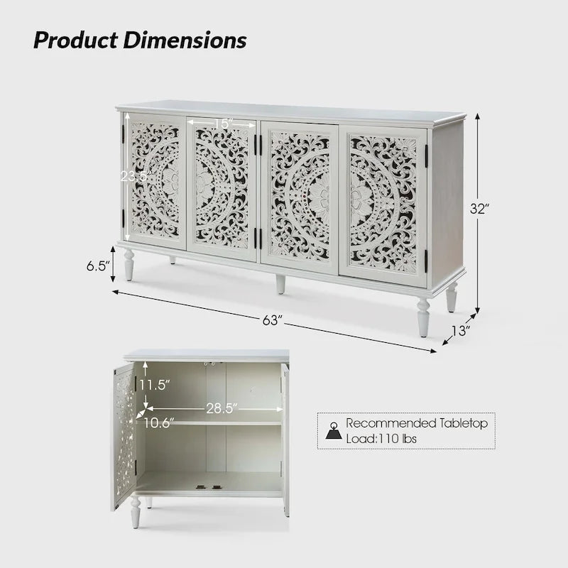 Meuble TV Ismenides traditionnel sculpté avec éclairage intégré et rangement de HULALA HOME