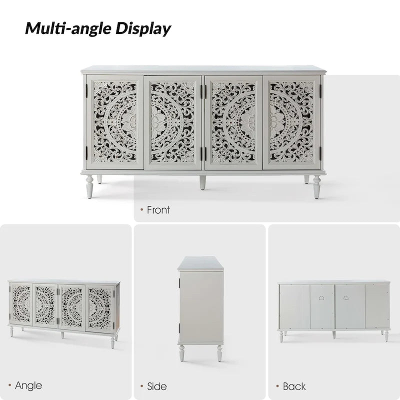 Meuble TV Ismenides traditionnel sculpté avec éclairage intégré et rangement de HULALA HOME