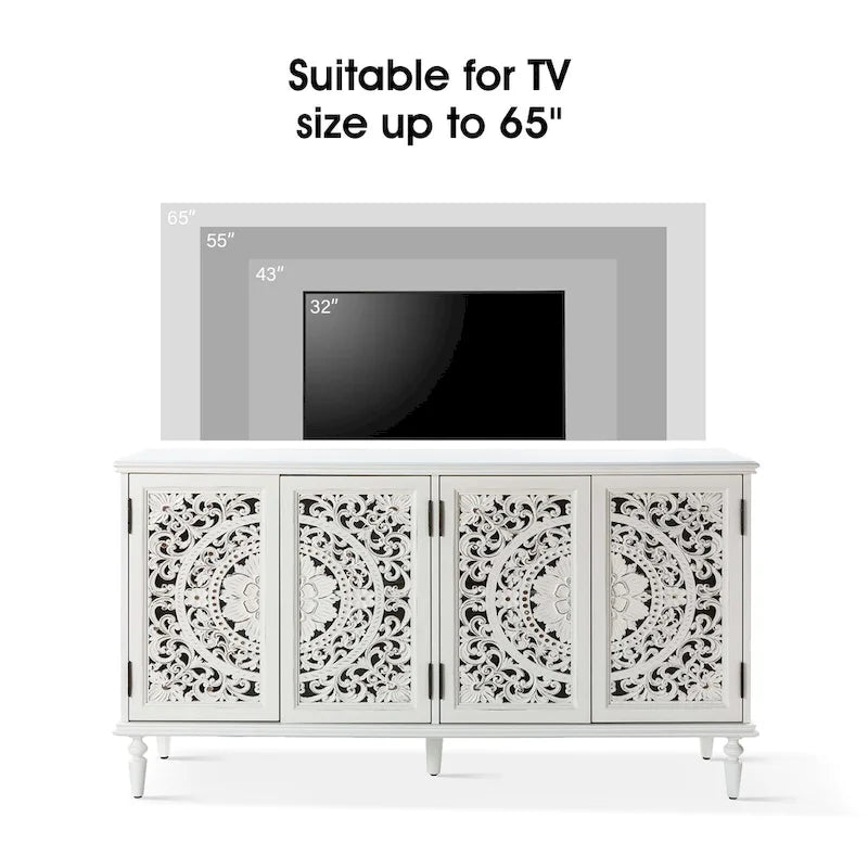 Meuble TV Ismenides traditionnel sculpté avec éclairage intégré et rangement de HULALA HOME