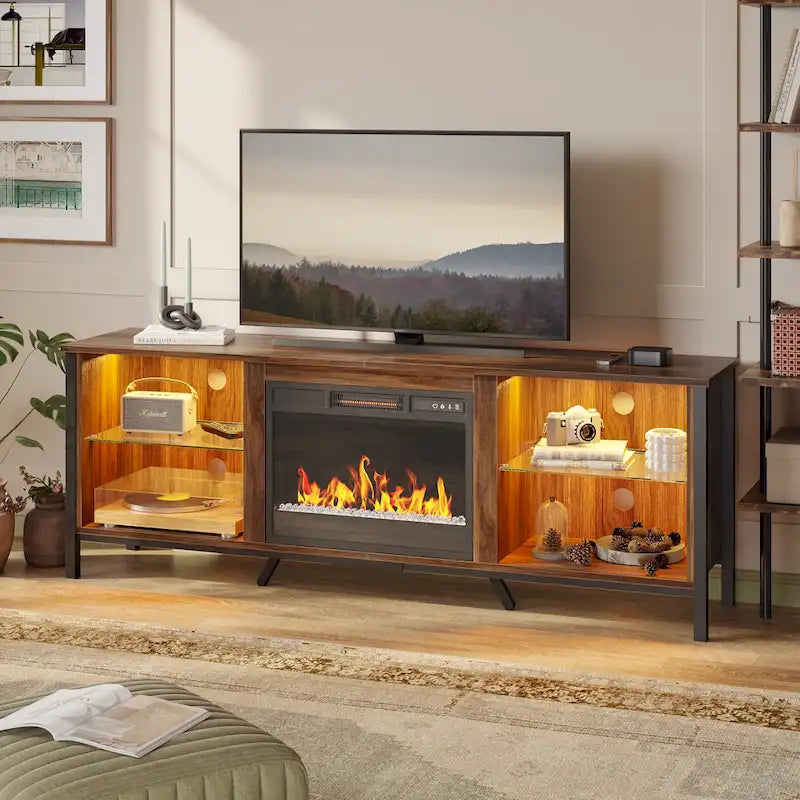 Meubles TV avec cheminée pour téléviseurs de 75 pouces Meuble TV console de divertissement de jeu - 71 pouces