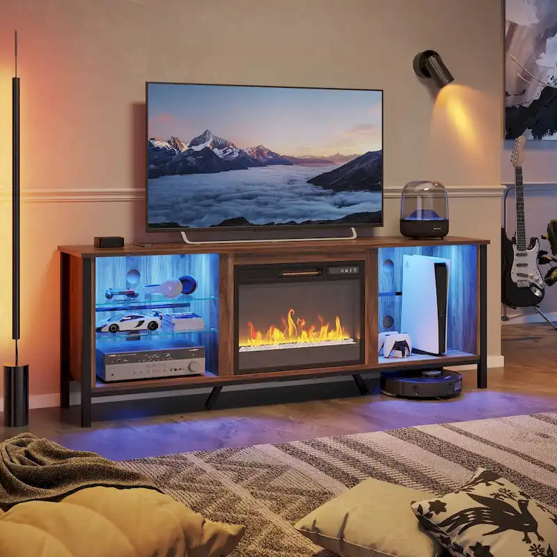 Meubles TV avec cheminée pour téléviseurs de 75 pouces Meuble TV console de divertissement de jeu - 71 pouces