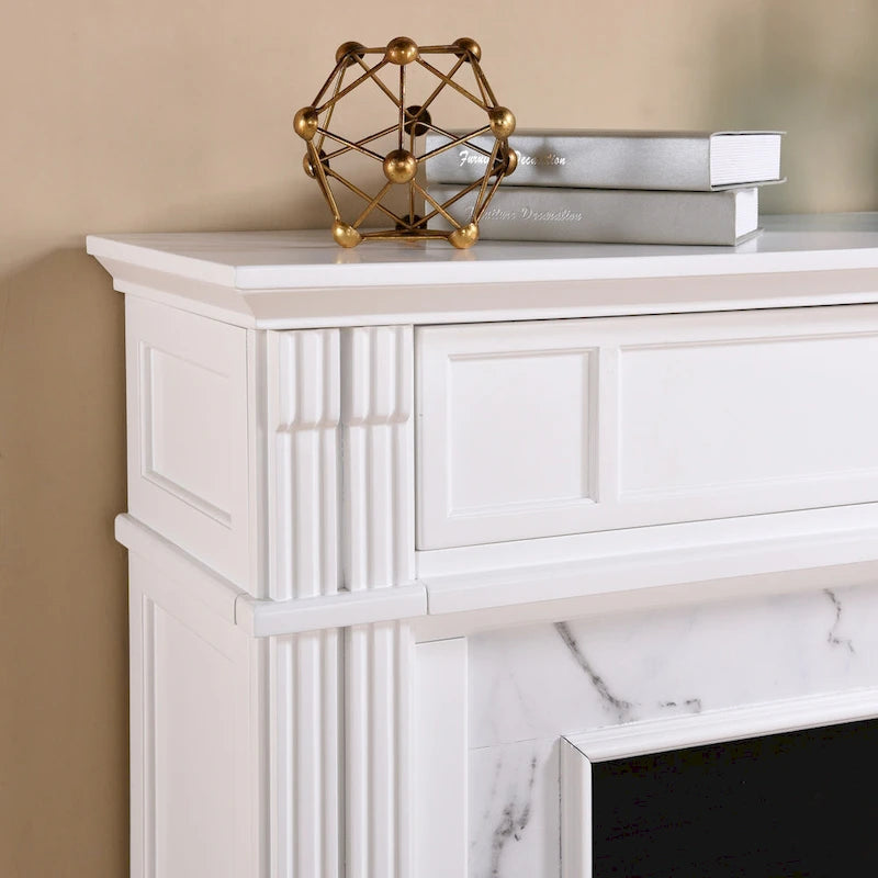 Cheminée électrique Occom SEI Furniture avec manteau en faux marbre et rangement média