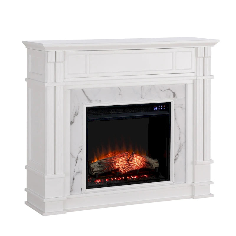 Cheminée électrique Occom SEI Furniture avec manteau en faux marbre et rangement média