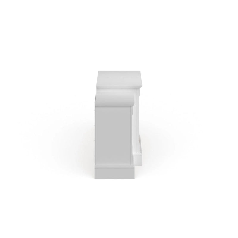 Cheminée électrique à LED avec télécommande, meuble-cheminée en pierre blanche et rangement SEI Furniture