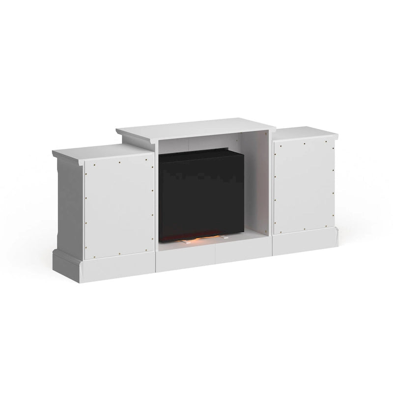 Cheminée électrique à LED avec télécommande, meuble-cheminée en pierre blanche et rangement SEI Furniture