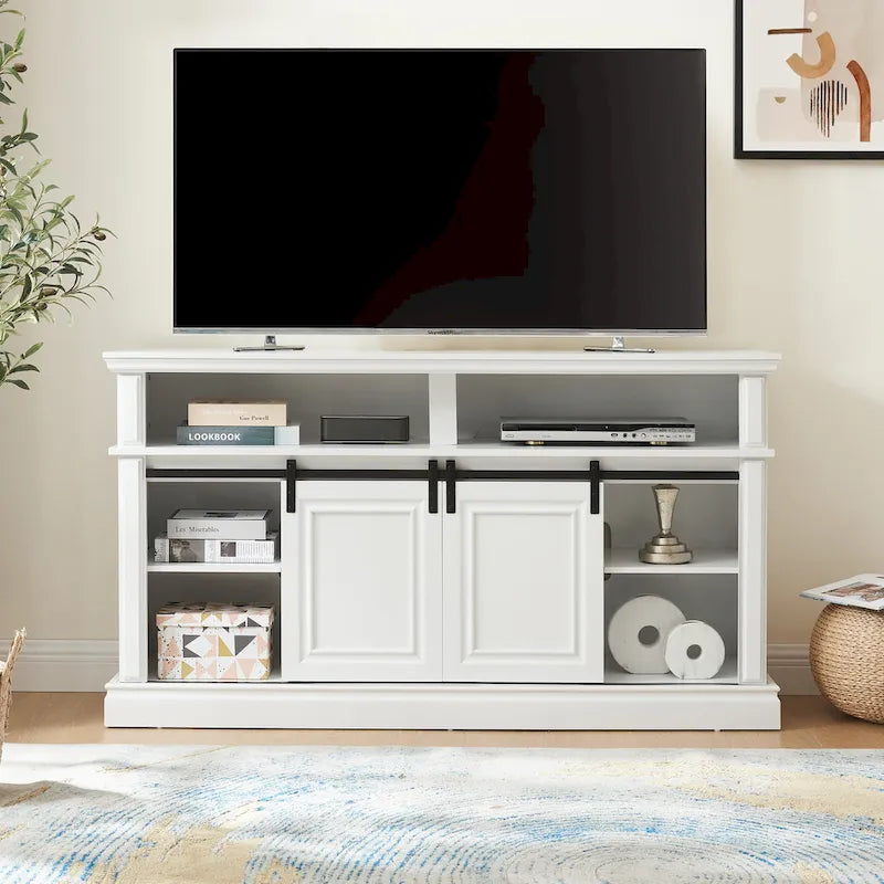 Meuble console média avec rangement, meuble TV moderne du milieu du siècle avec insert de cheminée de 23 pouces, meuble TV polyvalent avec porte coulissante
