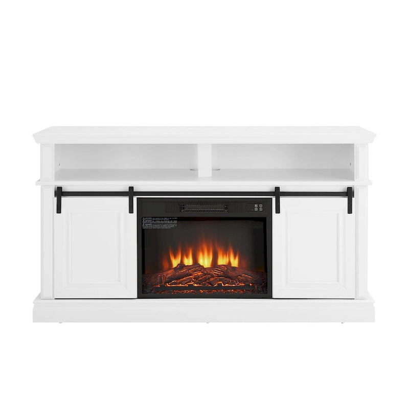 Meuble console média avec rangement, meuble TV moderne du milieu du siècle avec insert de cheminée de 23 pouces, meuble TV polyvalent avec porte coulissante