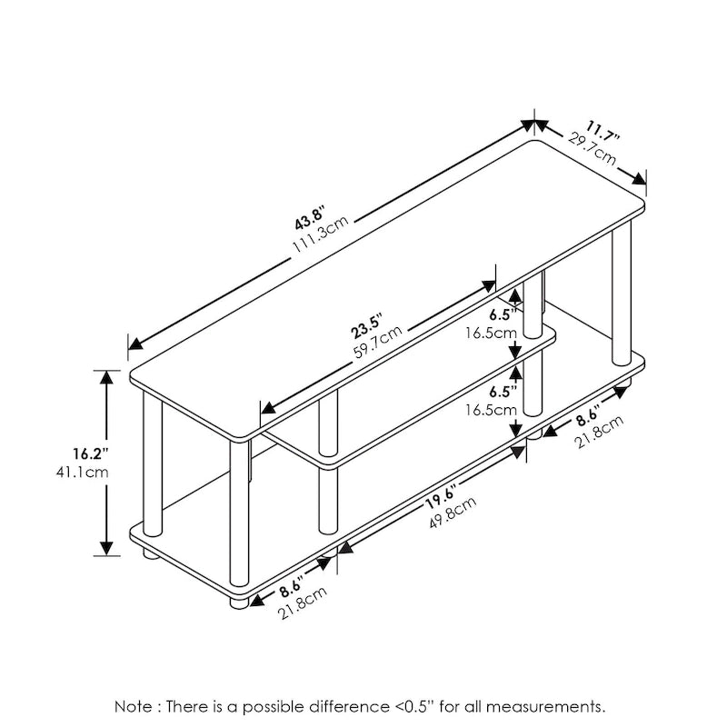 Meubles de télévision à 3 niveaux Furinno Turn-N-Tube 3D, sans outils