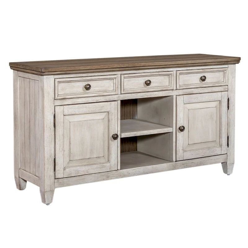 Meuble TV carrelé blanc antique de 56 pouces Heartland Antique White Tobacco