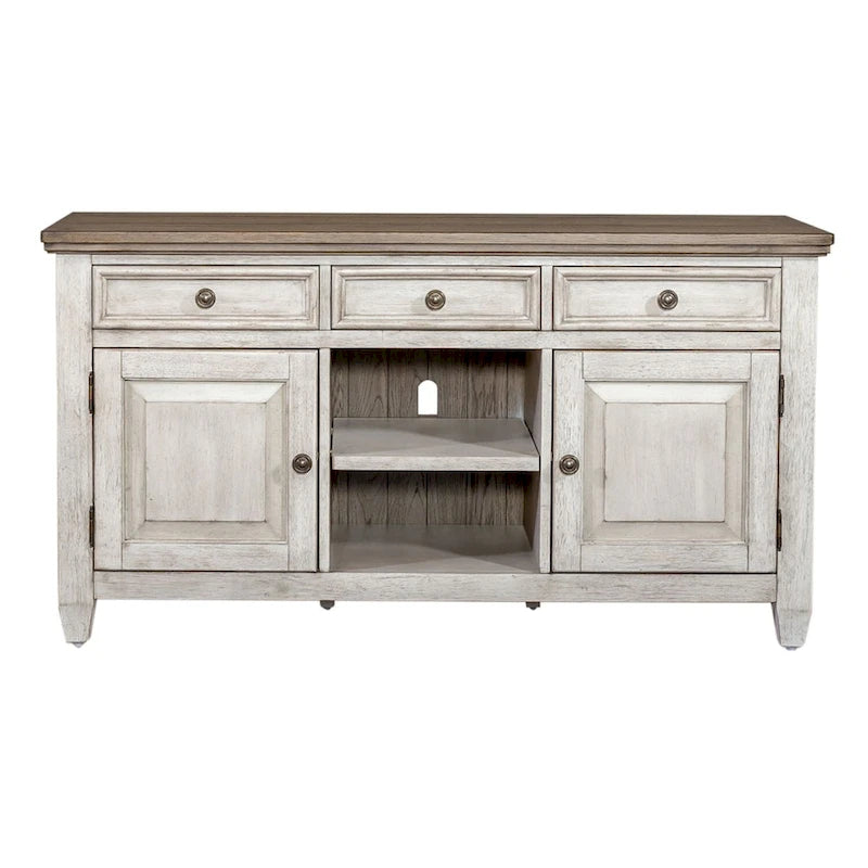 Meuble TV carrelé blanc antique de 56 pouces Heartland Antique White Tobacco