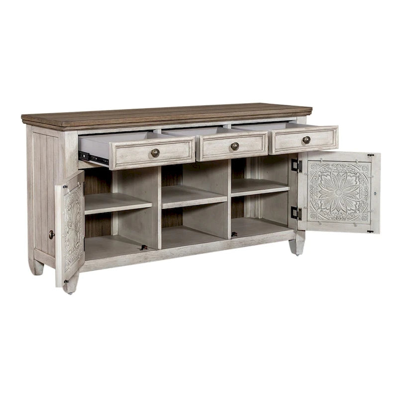 Meuble TV carrelé blanc antique de 56 pouces Heartland Antique White Tobacco