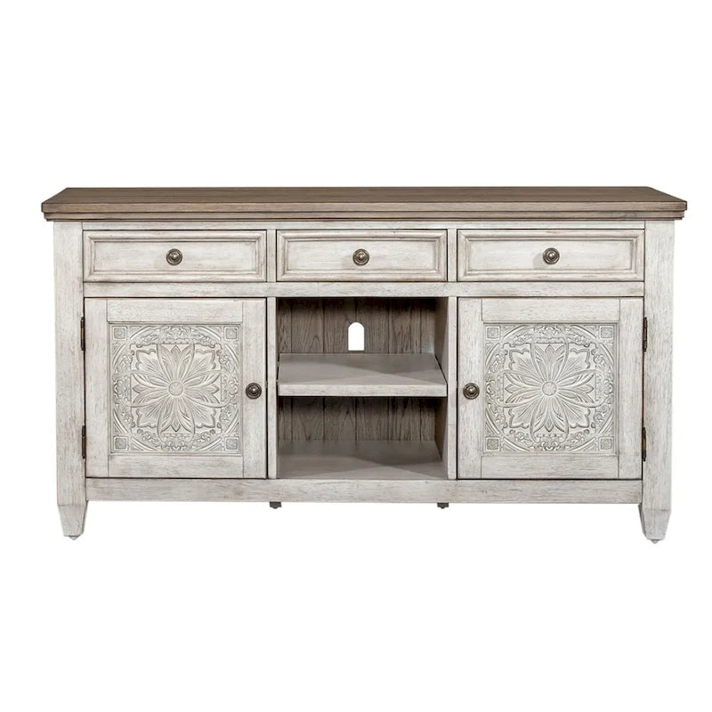 Meuble TV carrelé blanc antique de 56 pouces Heartland Antique White Tobacco