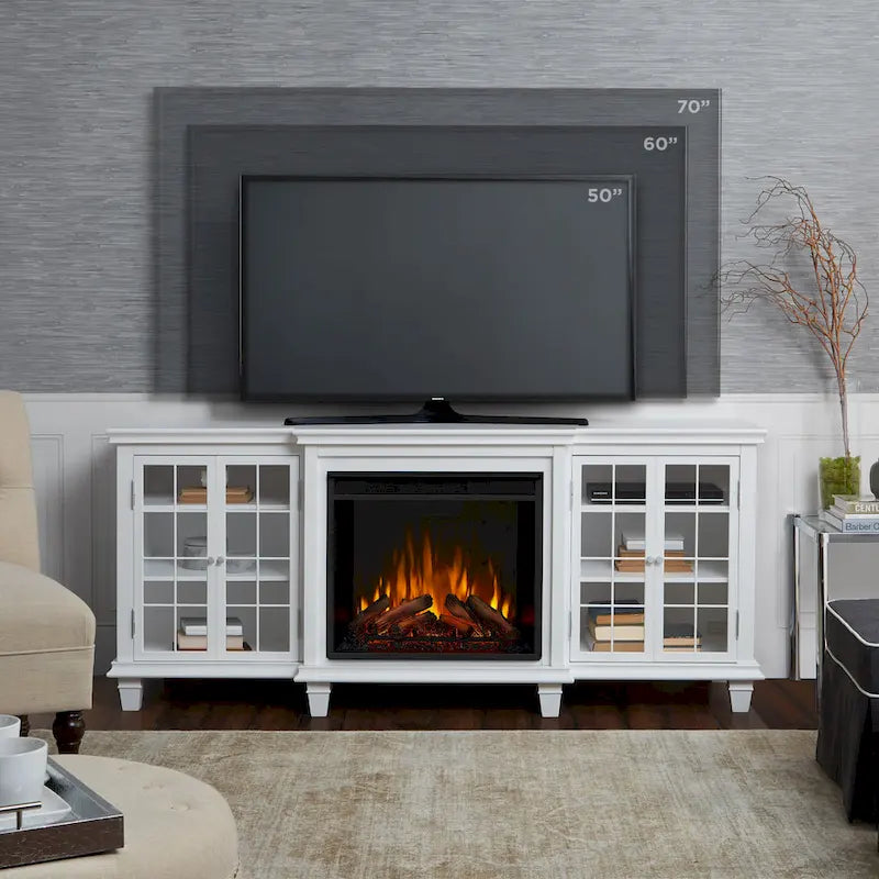 Meuble TV Marlowe 70 avec foyer électrique blanc par Real Flame