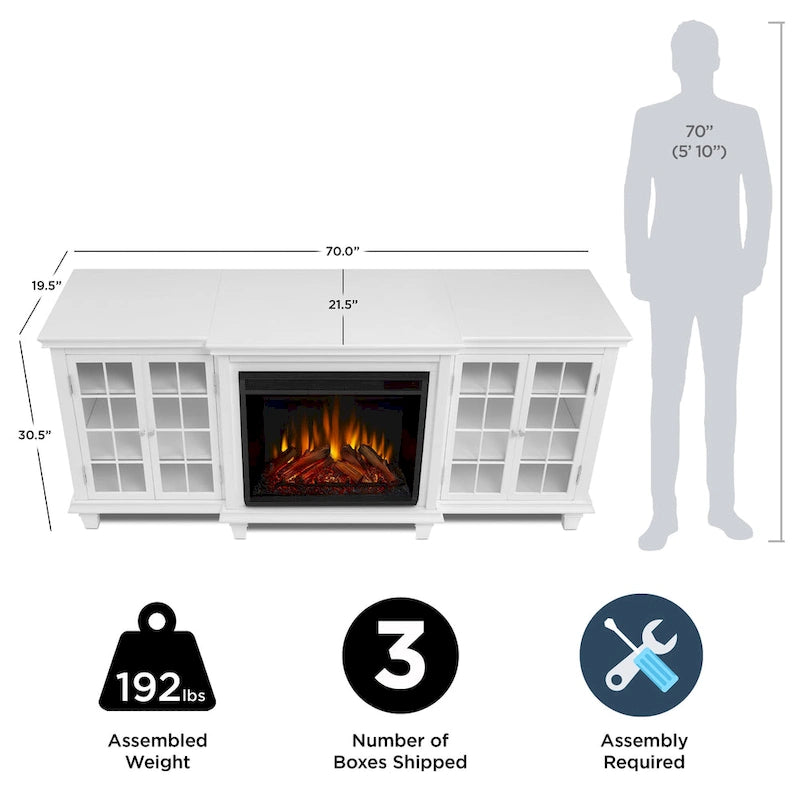 Meuble TV Marlowe 70 avec foyer électrique blanc par Real Flame
